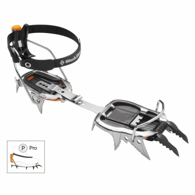 Bij een step-in systeem heeft het stijgijzer een teenbeugel om de schoen op zijn plaats te houden en een hielbeugel met spanningshendel die de hiel vasthoudt.